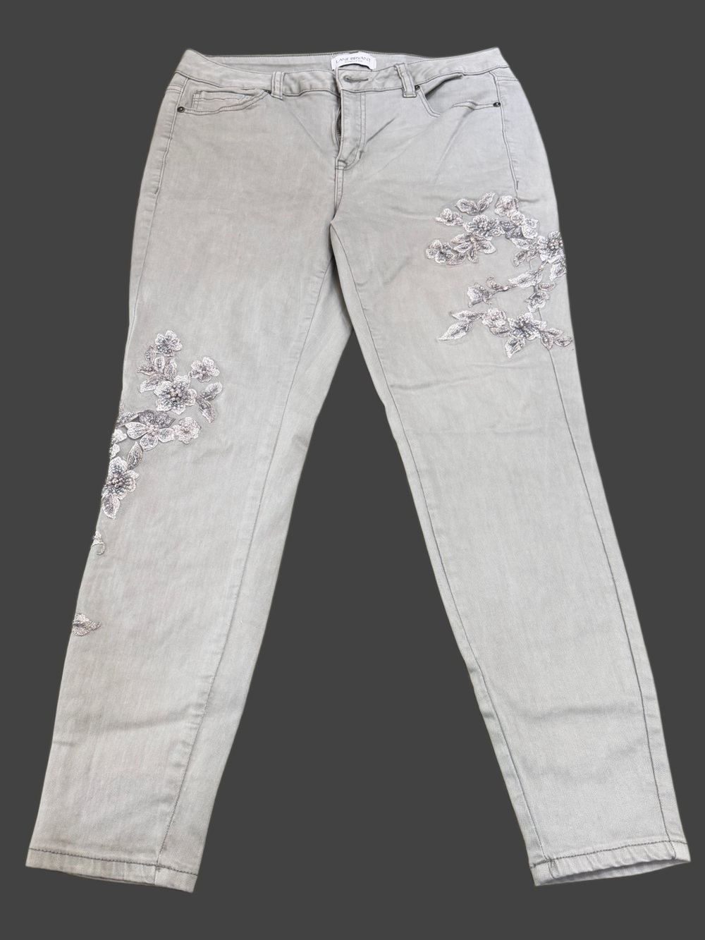 Lane Bryant Light Gray Straight-Leg Jeans with Floral Embroidery